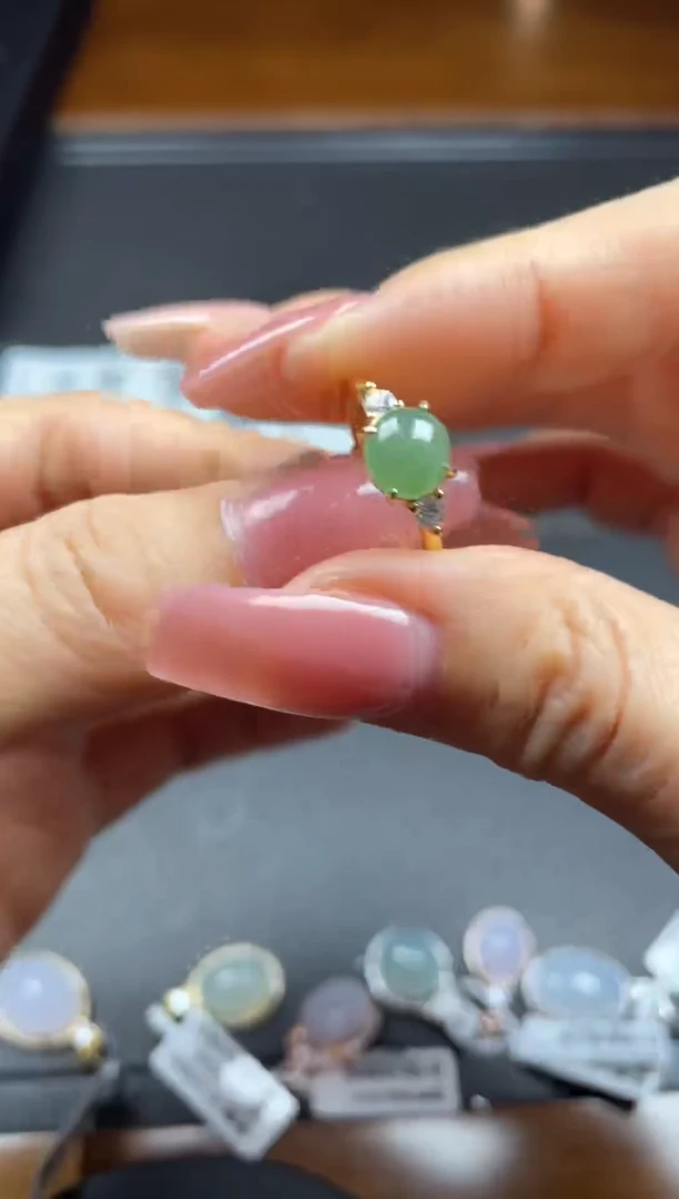 银S925镶嵌戒指翡翠天然翡翠A货