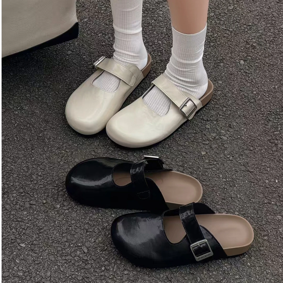 【大美家015】春夏真皮大头复古一脚蹬包头半拖（10-2）