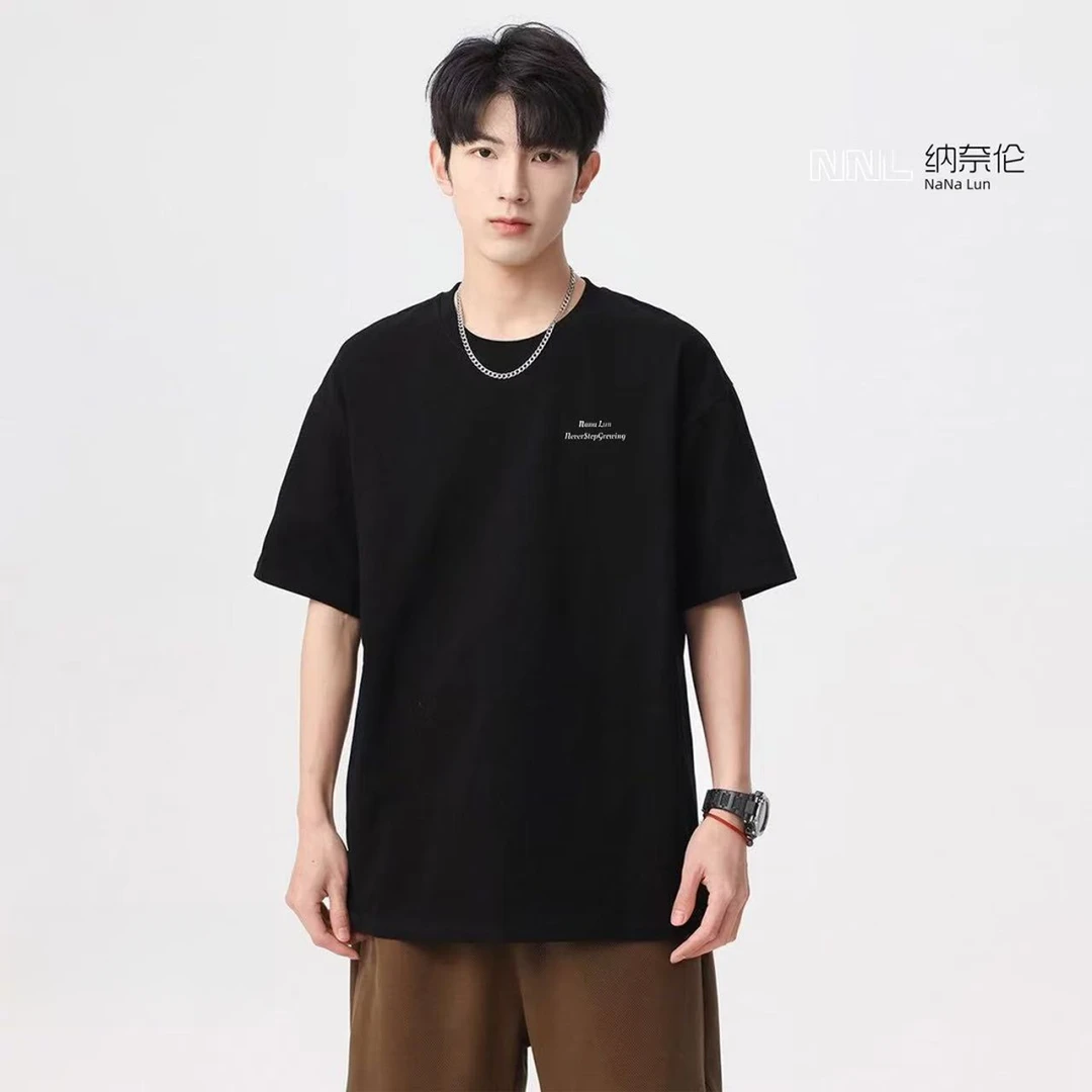 小字母|简约重磅260g純棉小圆领宽松T恤潮牌高端高级感短袖情侣款