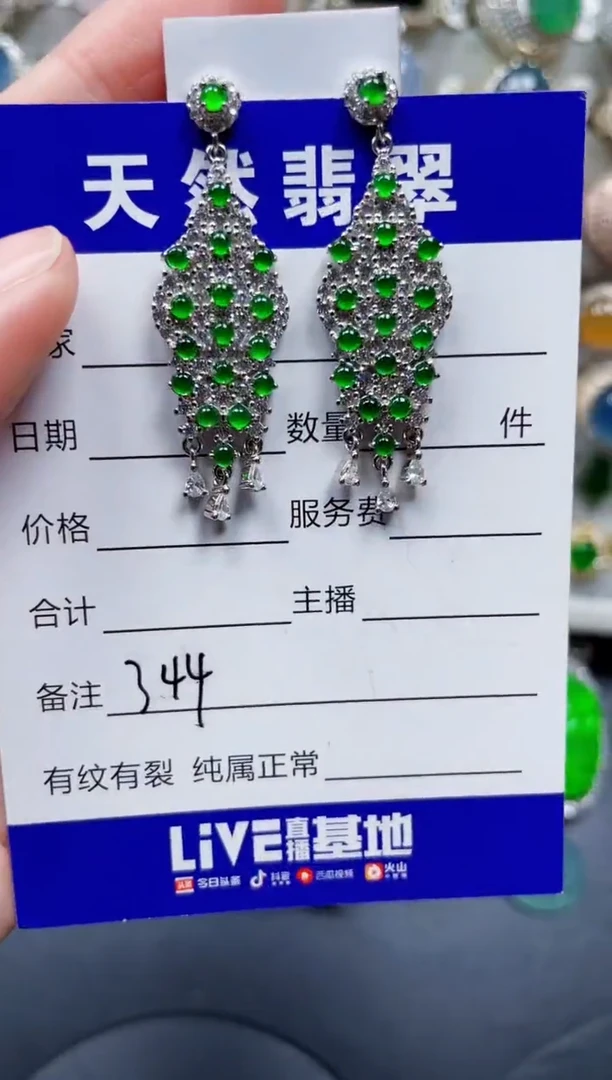 银S925镶嵌翡翠耳饰344