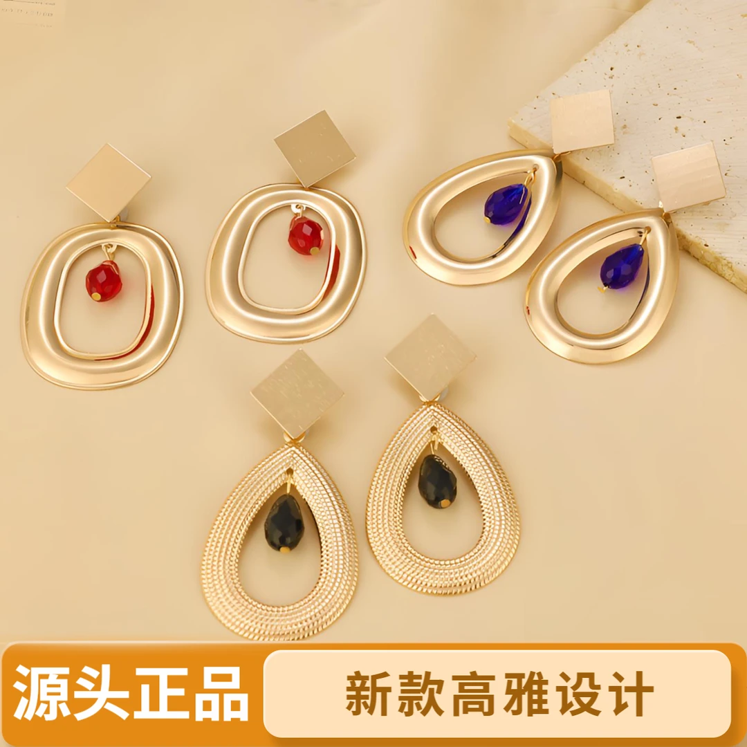 铜合金亚克力耳饰 大水滴耳饰气质复古耳坠女款四边形大水滴耳环