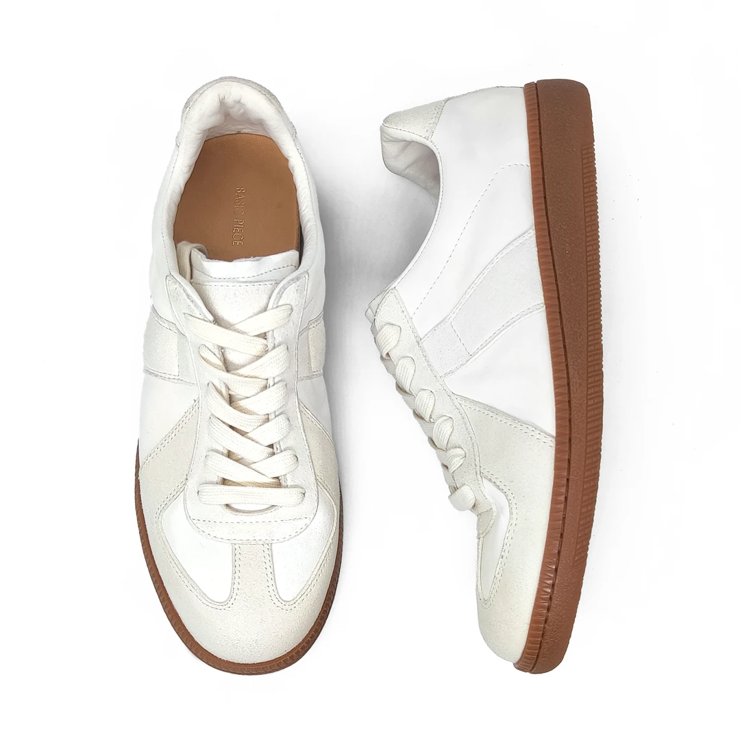 全皮水洗马皮高货升级版橡胶底正码圆头系带米白色德训鞋休闲鞋女