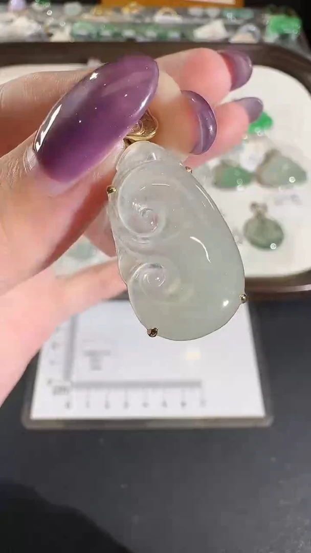 吊坠(不含链)18K金镶嵌翡翠【源头工厂】钻石镶嵌