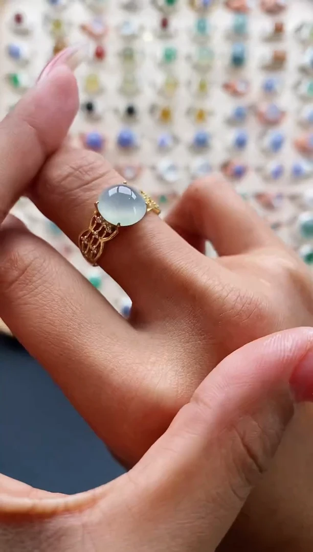 【闪购商品】翡翠戒指银S925镶嵌缅甸天然A货翡翠222 8+7