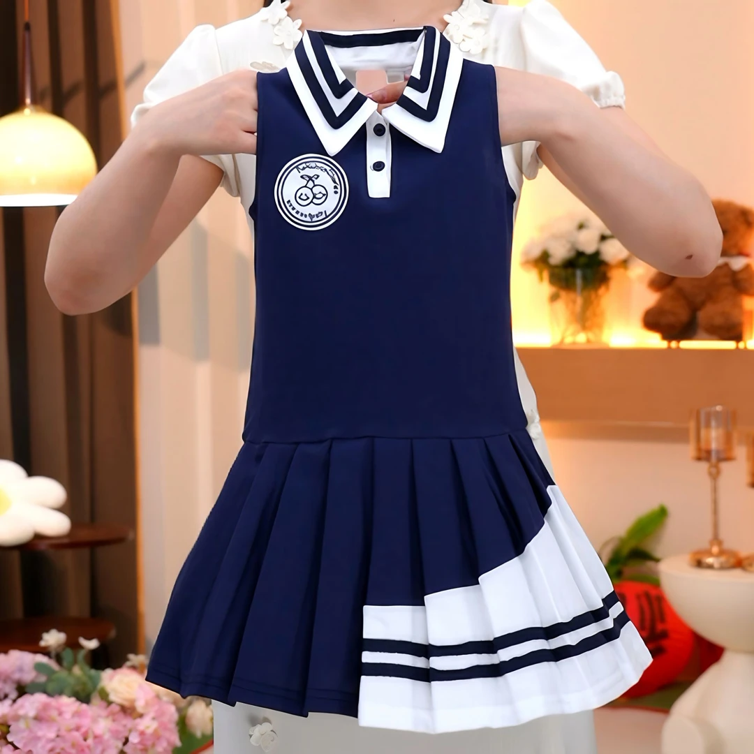 【送包包】女童夏季蝴蝶结背心裙夏装中大童拼色百褶裙HCB703-wz