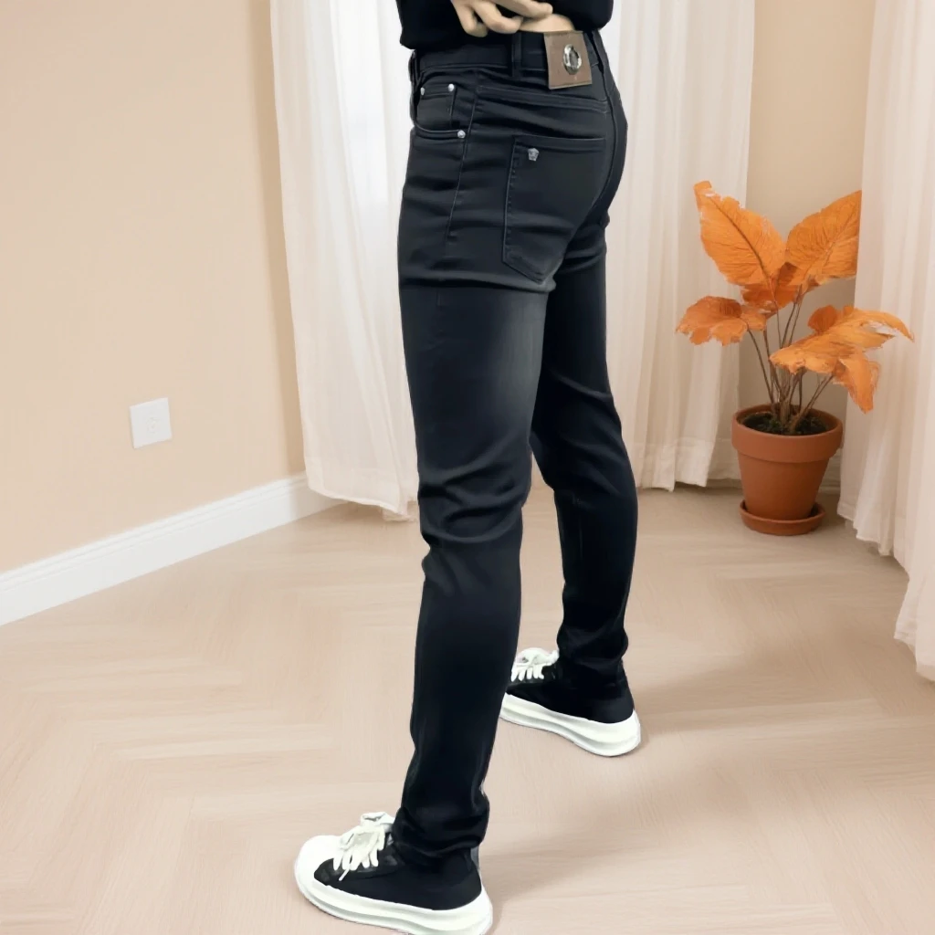 秋冬款复古加绒加厚修身直筒牛仔裤欧货轻奢直脚百搭上班休闲裤男