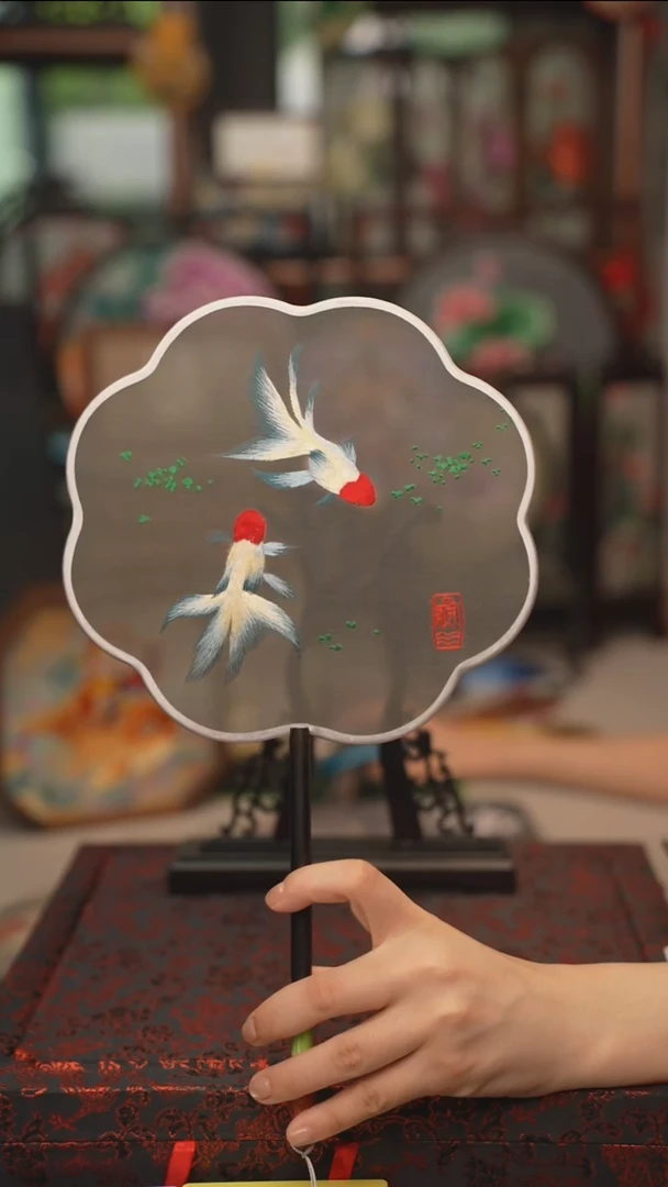 扇子团扇 绣花双面非遗