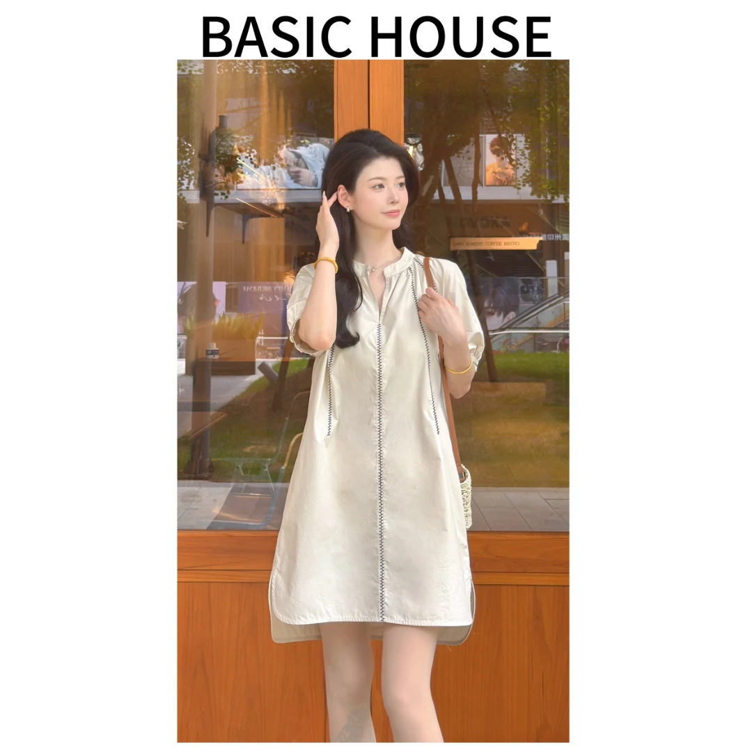 Basic House/百家好夏季新款简约法式休闲显瘦百搭透气连衣裙子YZ