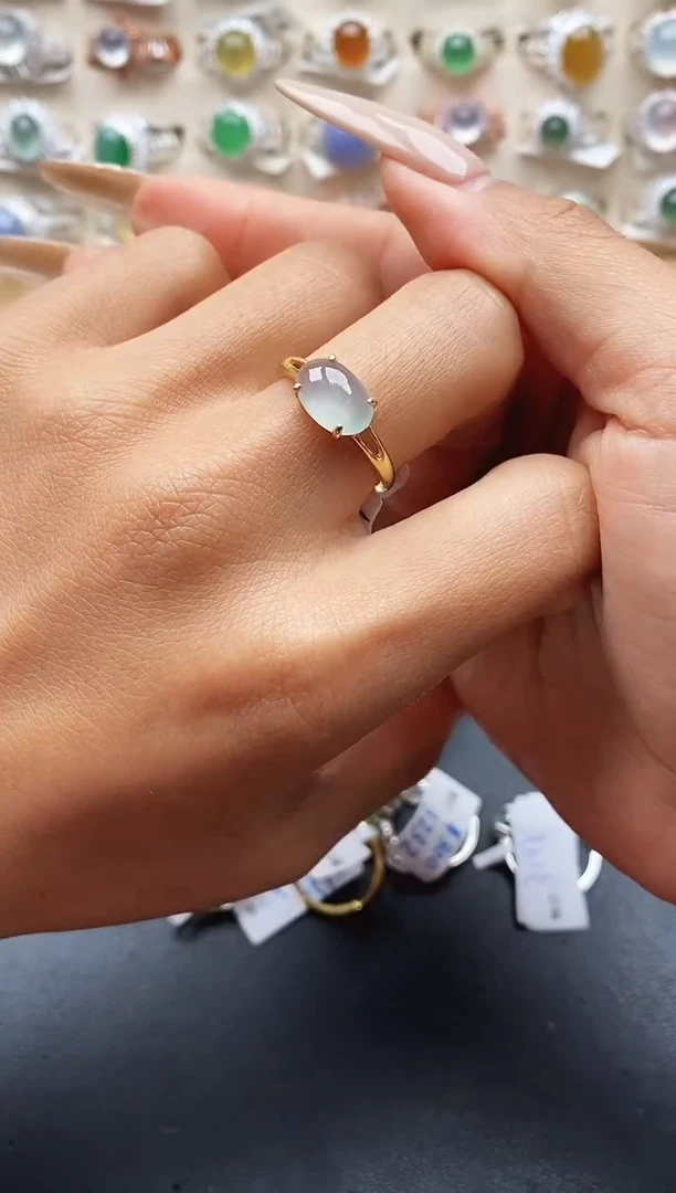 银S925镶嵌戒指翡翠缅甸天然A货翡翠2 1-4