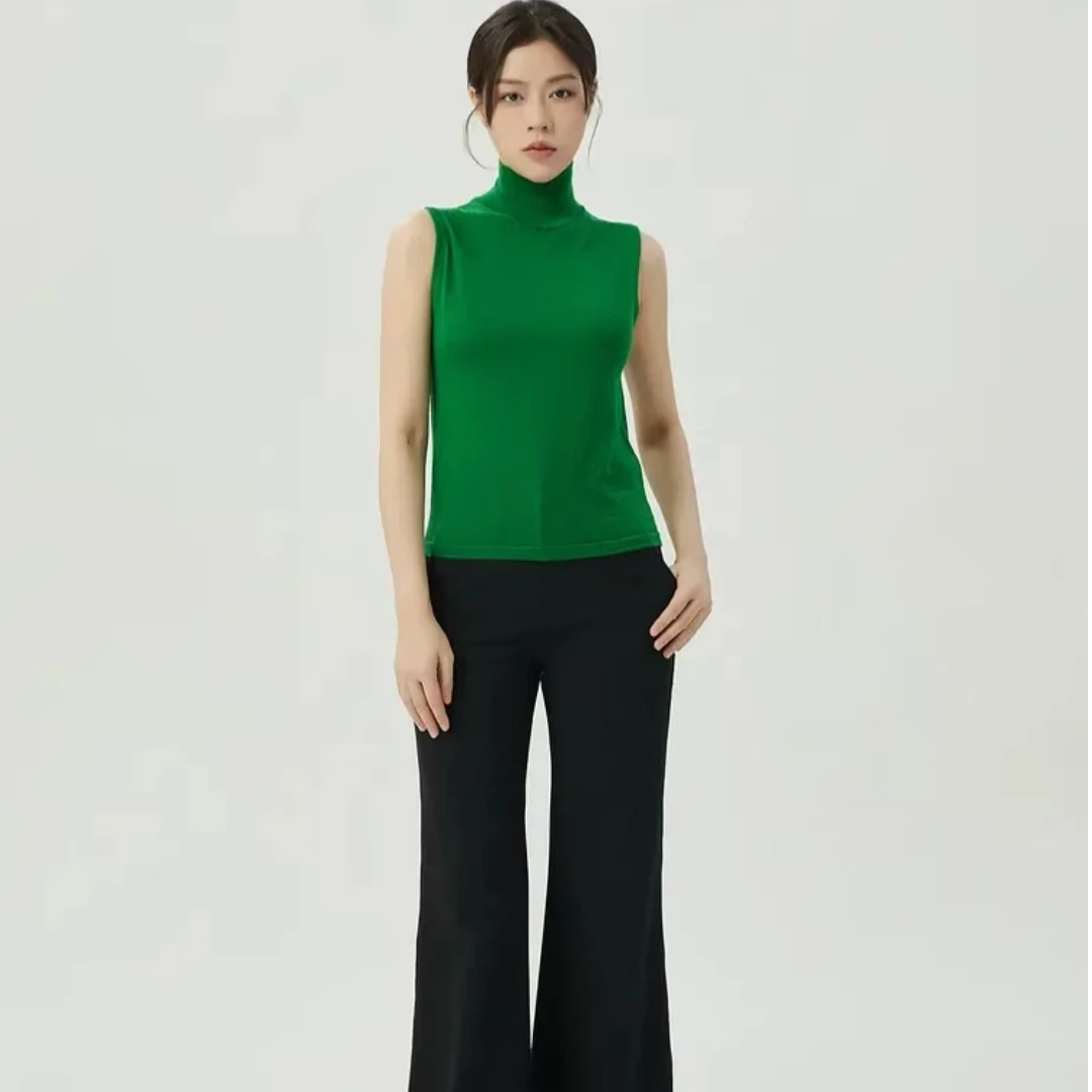 AMASS/阿玛施秋冬通勤修身简约纯色立领无袖打底背心5399648