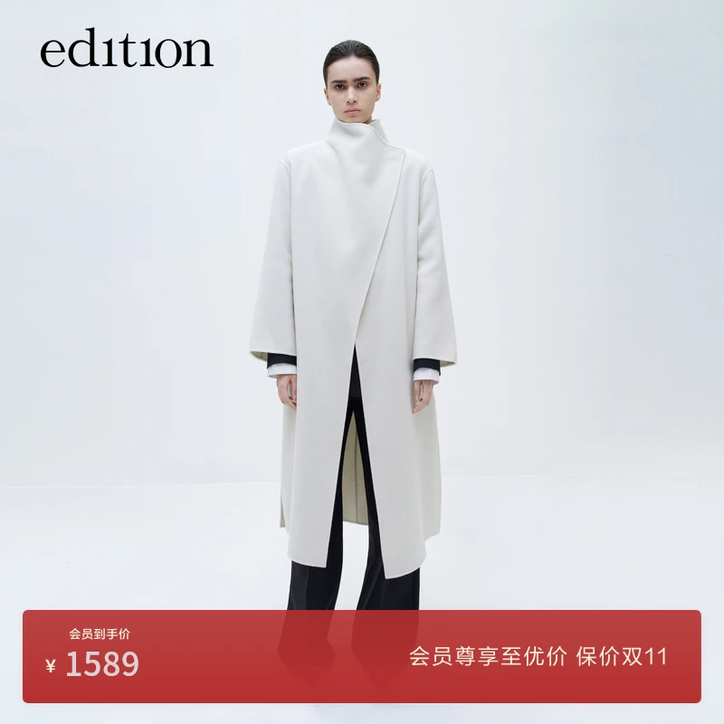 edition冬季时尚休闲可拆围巾领双面呢绵羊毛大衣#EBD4OVCK02