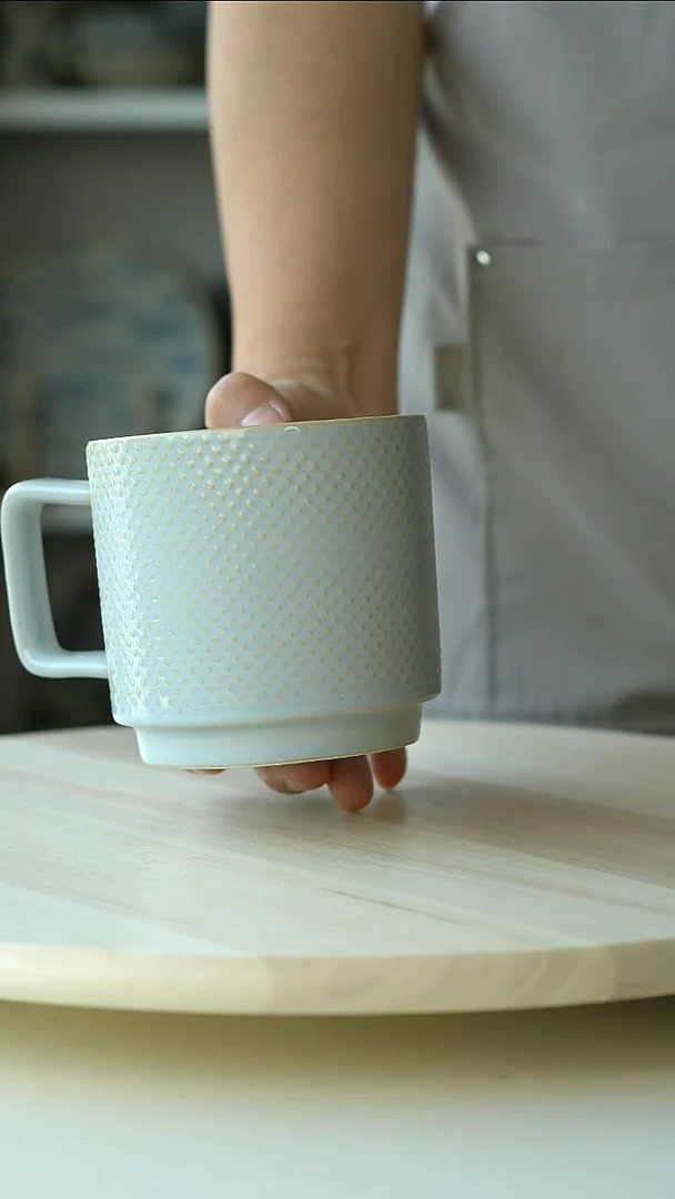 陶瓷微瑕出丹雾霾蓝波点450马克杯@4-2@