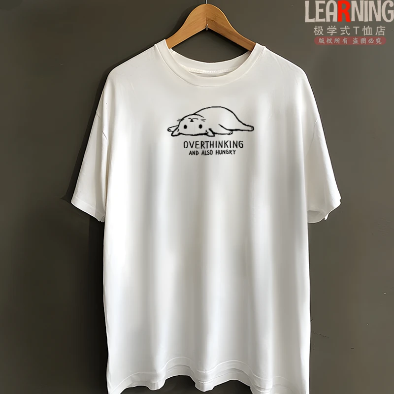 【短袖】猫的心情趣味印花男士春夏宽松百搭T恤衫休闲纯棉潮男上衣