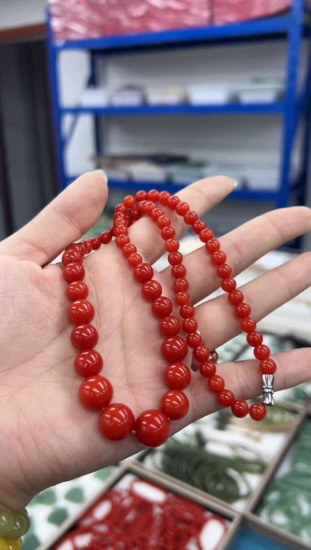 精美满色满肉柿子红塔链项链