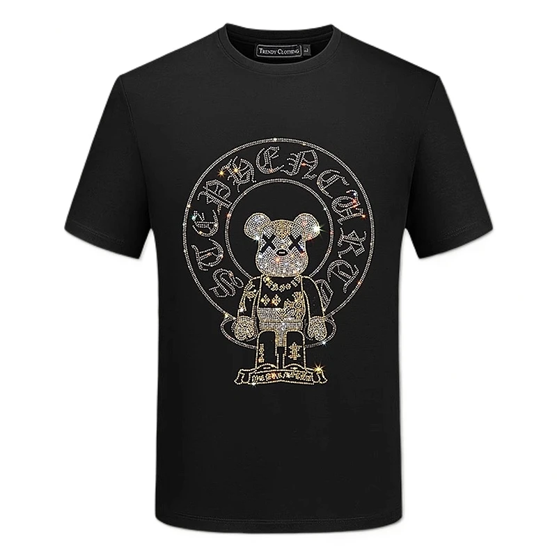 狄佛蒙特欧货烫钻男士t恤短袖夏季丝光棉时尚休闲舒适百搭短袖T恤