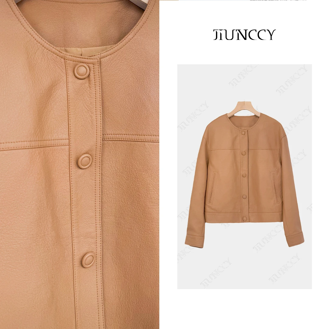 JIUNCCY【丹阳】早春定制肌理感小羊皮短款气质皮衣外套 52YPY003