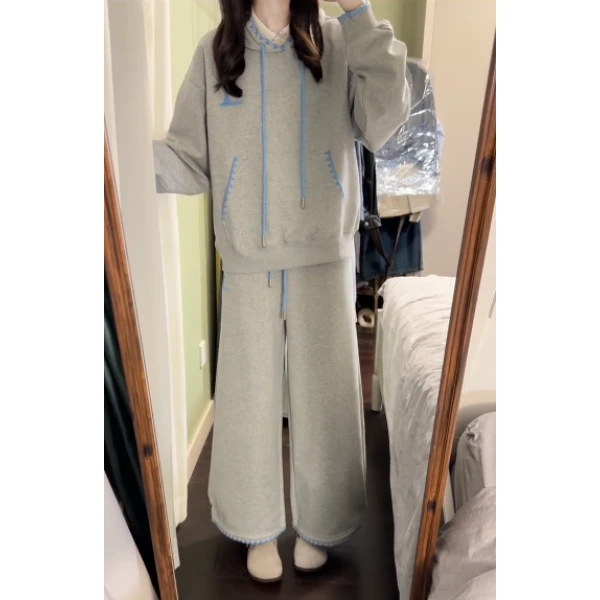 套头连帽卫衣可外穿家居服睡衣女春秋季2025新款大码长袖长裤套装