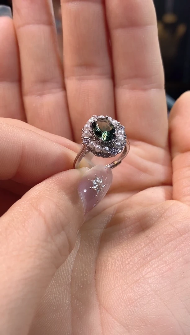 碧玺戒指银S925镶嵌戒指