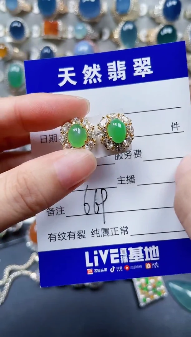银S925镶嵌翡翠耳饰669