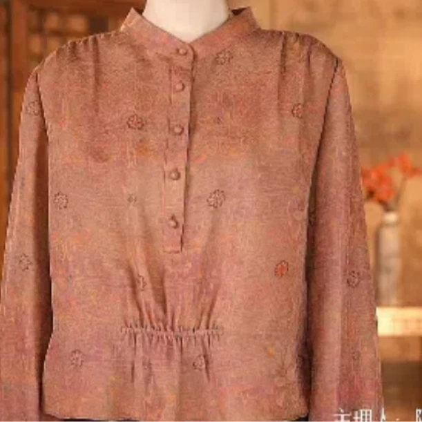 娟  新中式风粉黛佳人 276245气质长袖复古香云纱衬衫