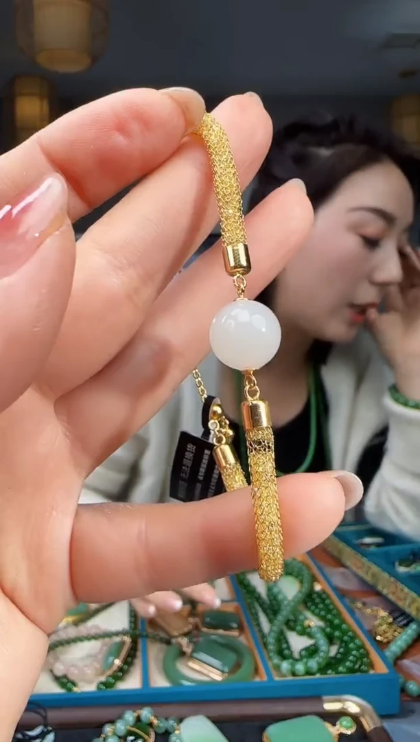 银S925镶嵌手链和田玉1