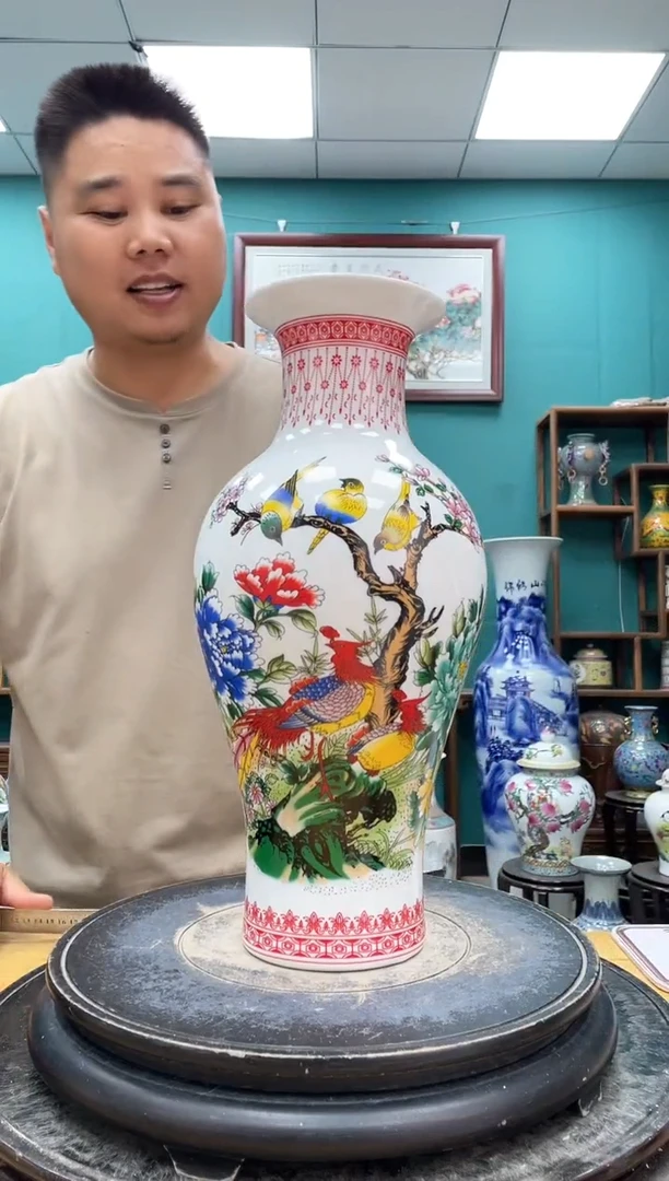 摆件牡丹双凤鱼尾陶瓷摆件