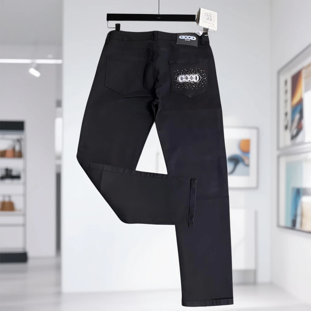 春秋GOOD刺绣字母烫钻潮牌直筒牛仔裤男士潮流痞帅弹力修身长裤男