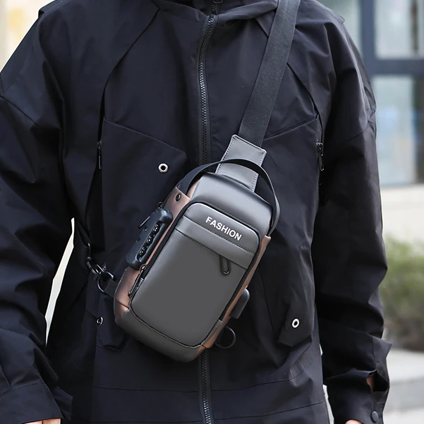 多功能男士胸包密码防盗背单肩运动防水斜挎骑行机车包迷你手机包
