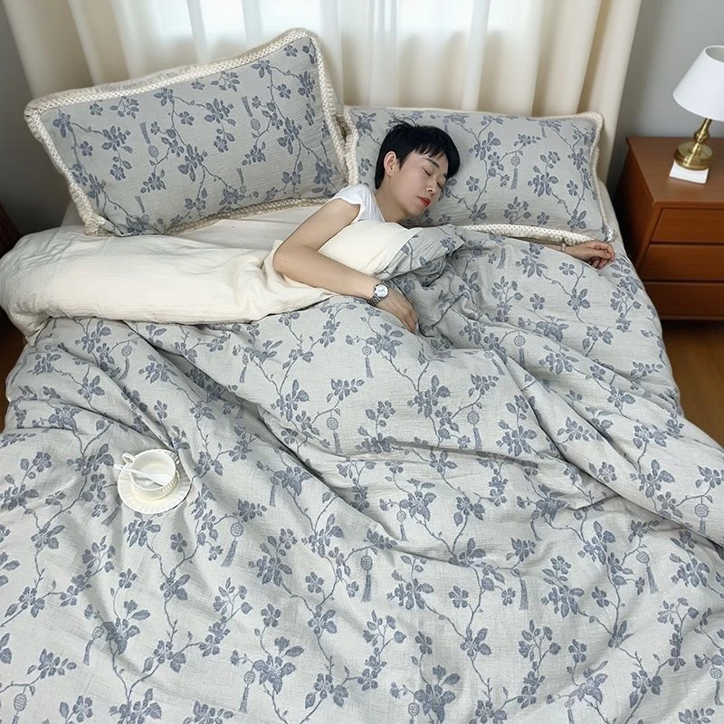 棉麻四件套法式浪漫春晖蓝白清仓无运费险不退不换干爽亲肤透气