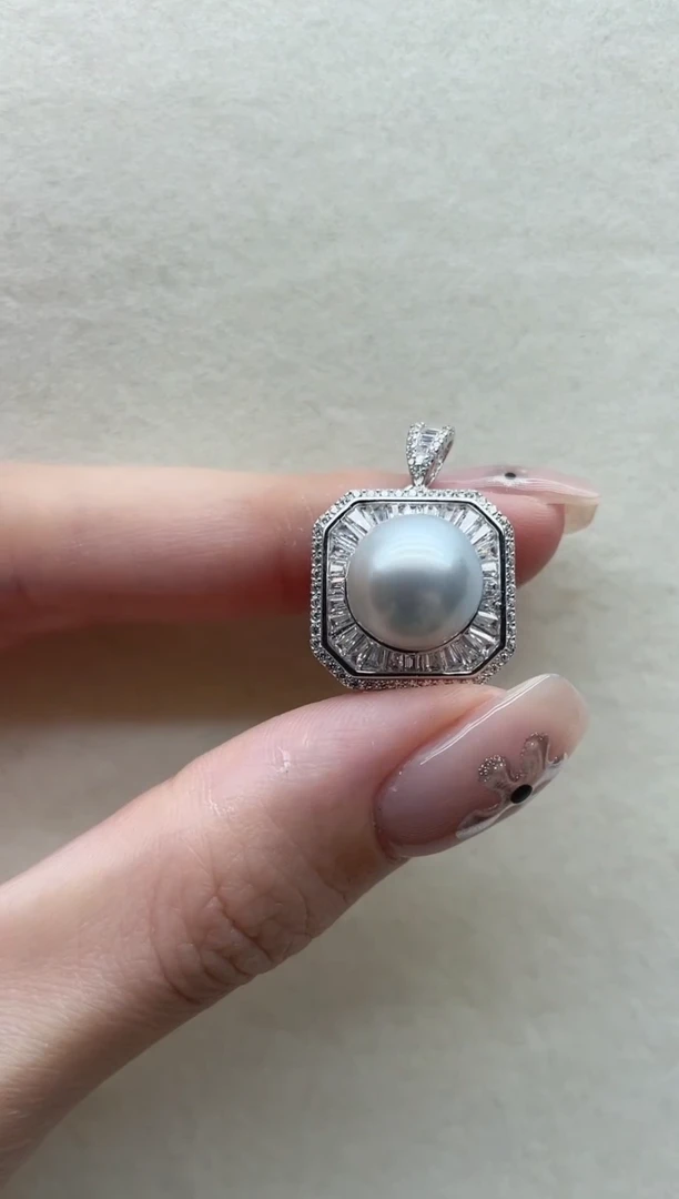 银S925镶嵌海水珍珠吊坠23