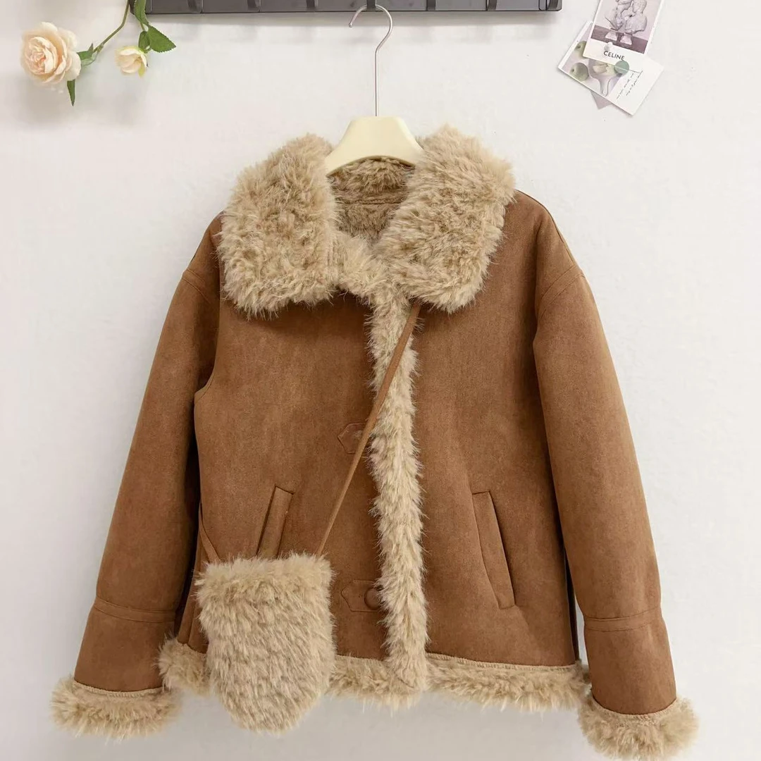 保暖短外套小个子冬季复古皮外套时尚上衣冬款翻领