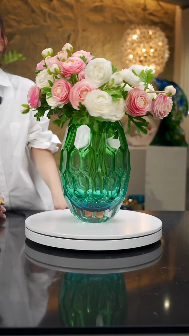 手工艺品琉璃蓝绿凹面花器