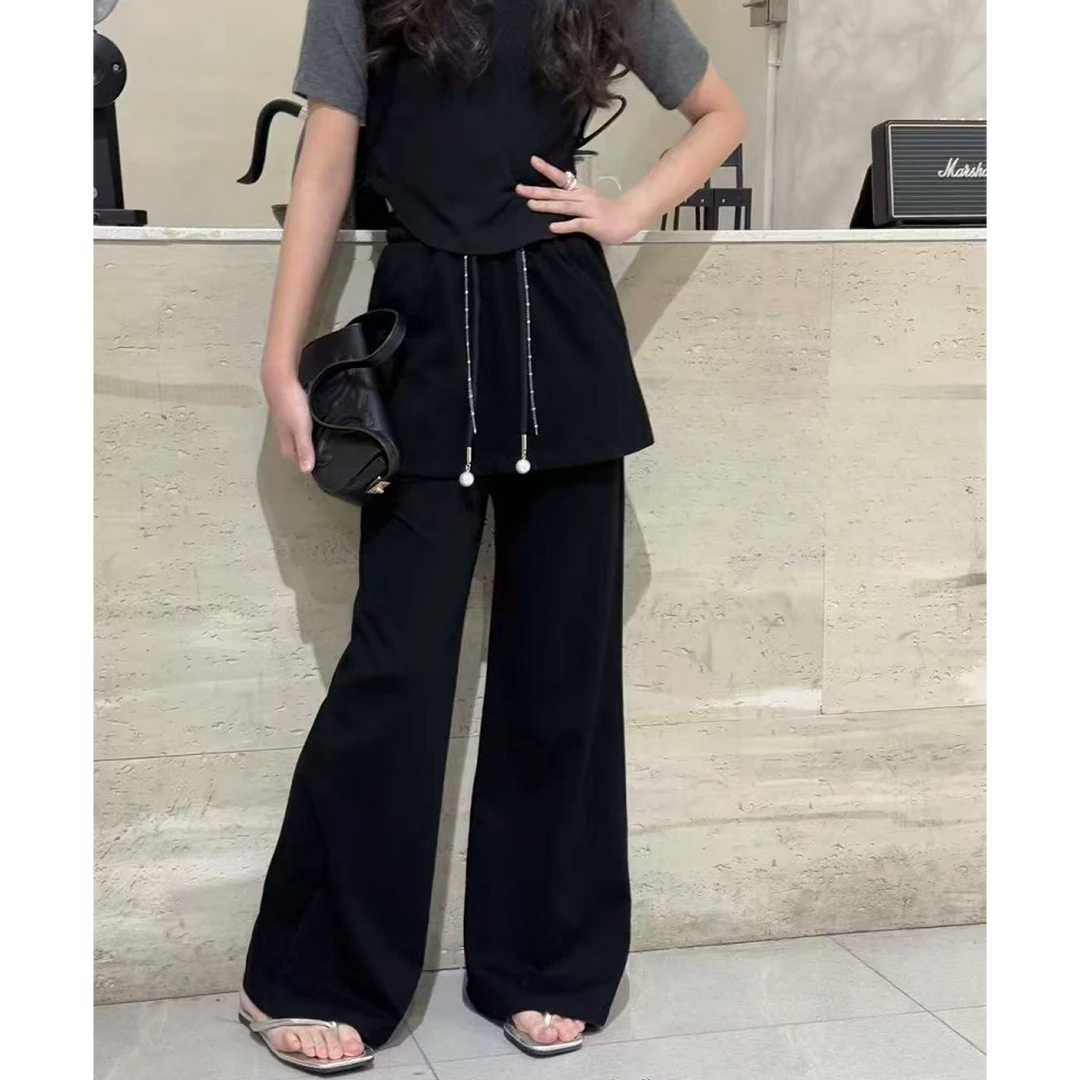 【haobaby】屁帘微喇假两件卫裤7331