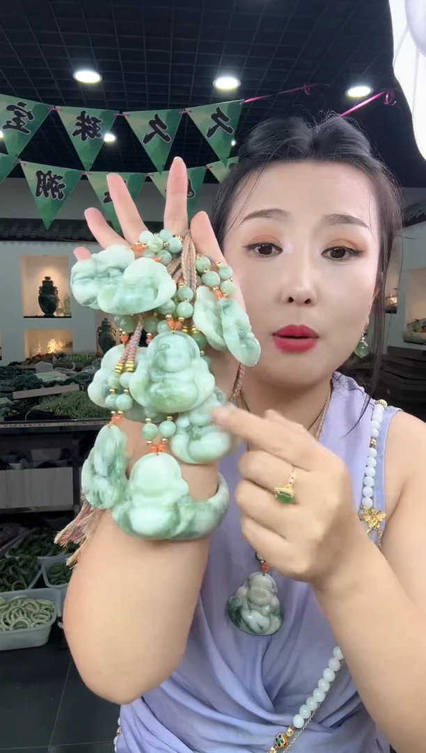 岫玉未镶嵌颈饰50-老油翠佛公【半珠链】