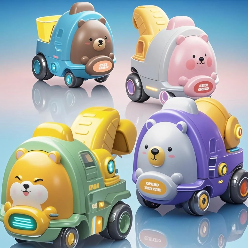 【钜惠4辆装】儿童萌宠惯性卡通动物宝宝益智挖掘机滑行工程玩具车