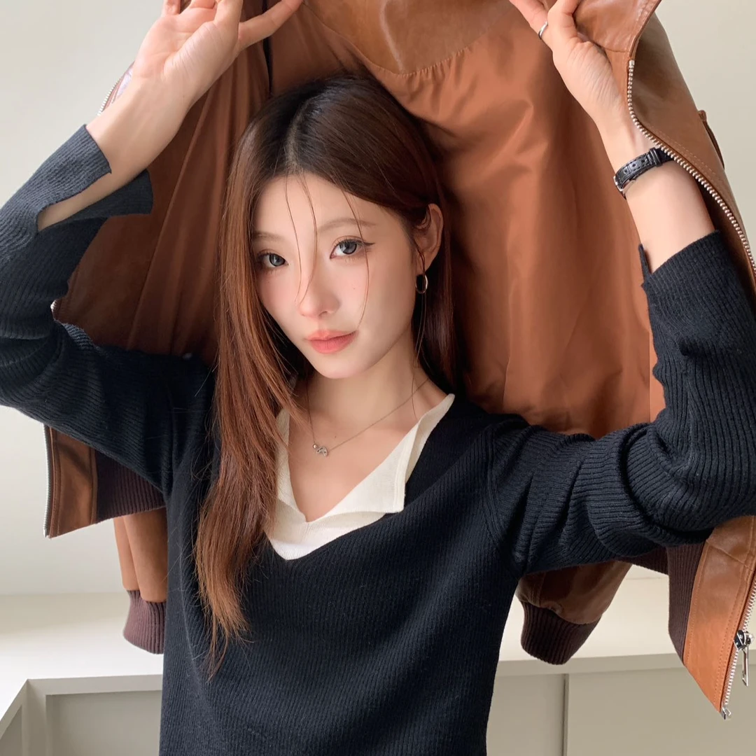 毛衣条纹宽松型打底衫长袖毛针织衫常规秋冬秋季薄款气质网红时尚