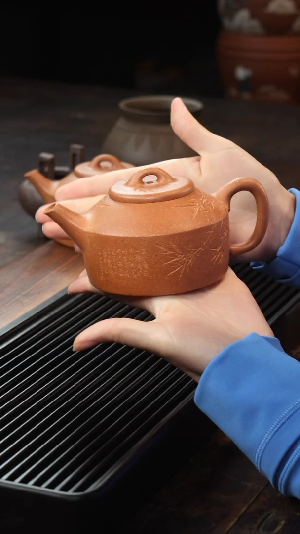 茶壶紫砂轻****影镜瓦刻竹子