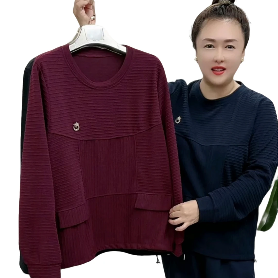 3188大码圆领时尚百搭减龄时尚长袖衫