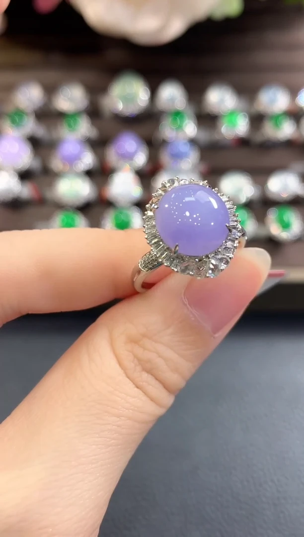 18K金镶嵌戒指翡翠d213紫货有色差