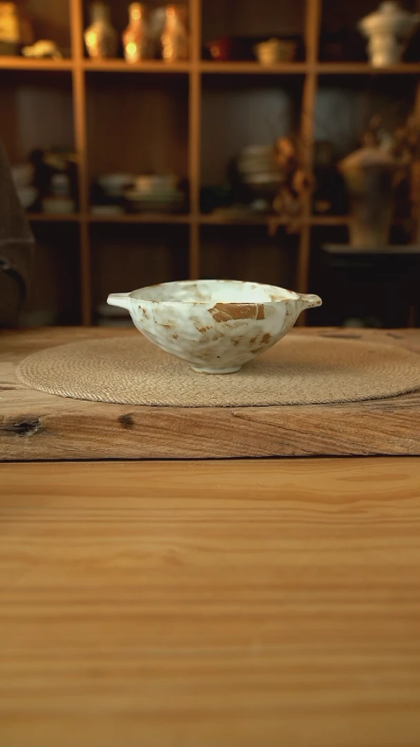 福利粉影系列的6英寸双耳锤纹燕麦碗1个