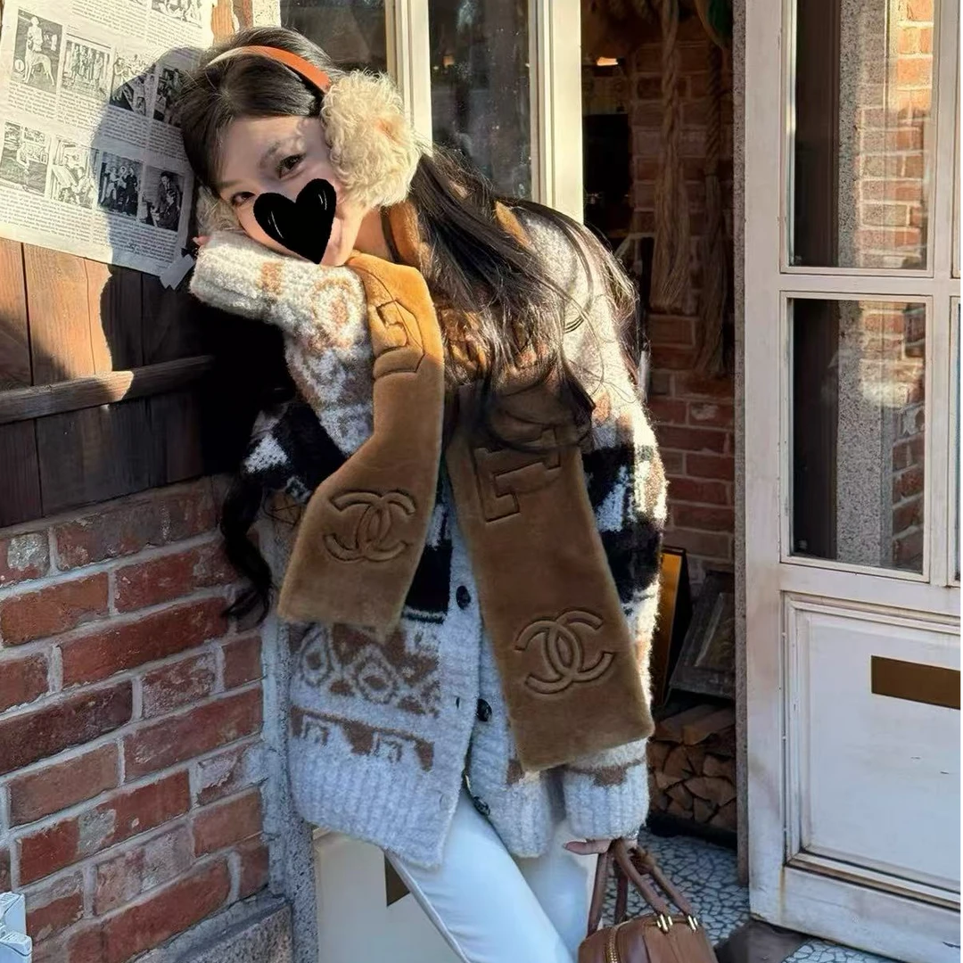 韩系慵懒风新款费尔岛提花毛衣羊圈圈纱几何撞色针织毛衣开衫外套