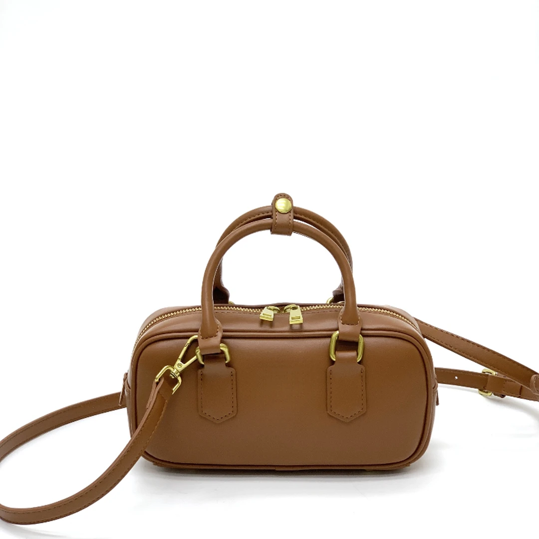 保龄球时尚百搭女士包手提包气质L030棕色23CM