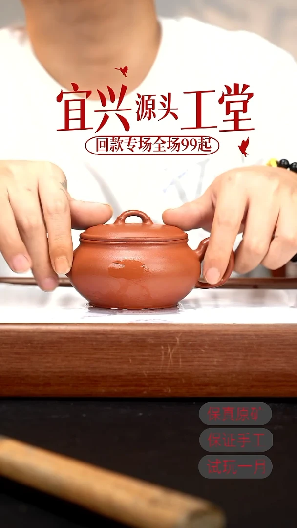 茶壶紫砂ZQ朱泥竹节扁腹