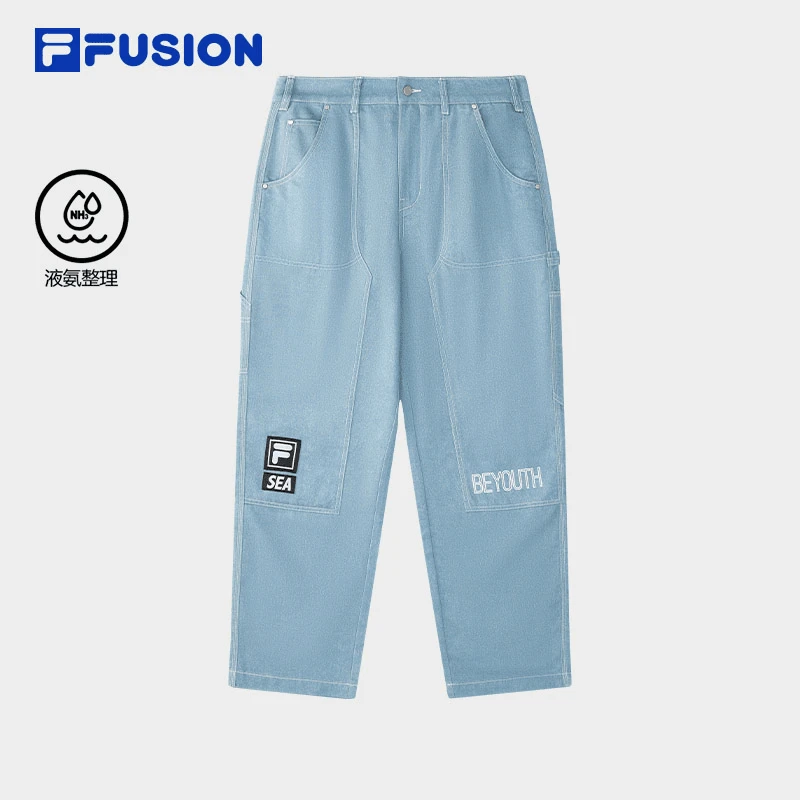FUSION舒适牛仔风全棉宽松休闲长裤男秋季运动裤-T11M434801