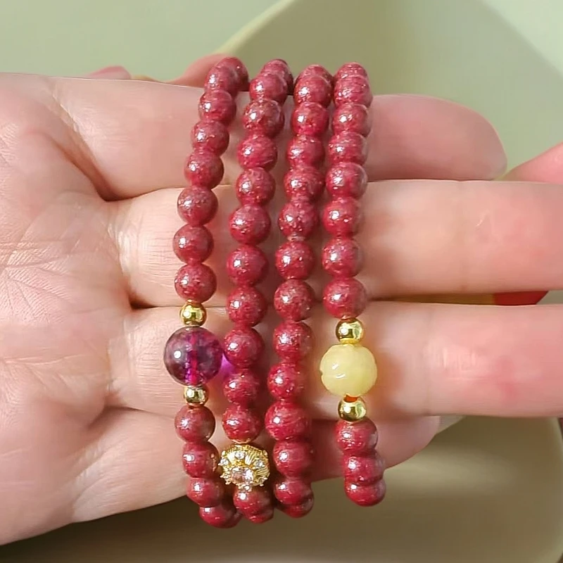 天然辰砂晶体砂108颗卡6多圈手串