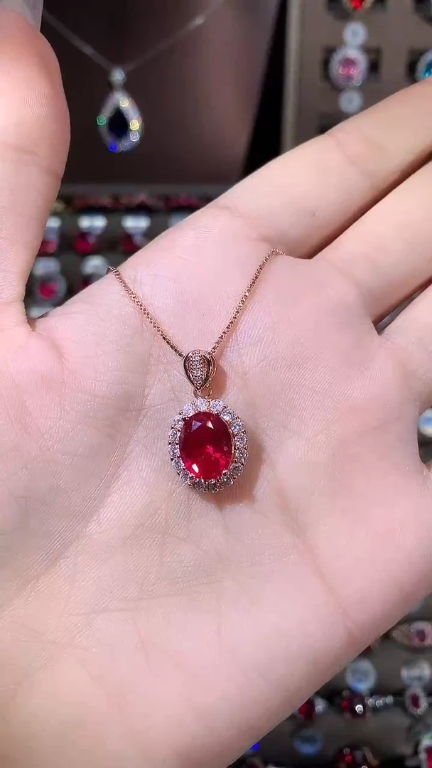 吊坠(赠链)银S925镶嵌红宝石810玫瑰金