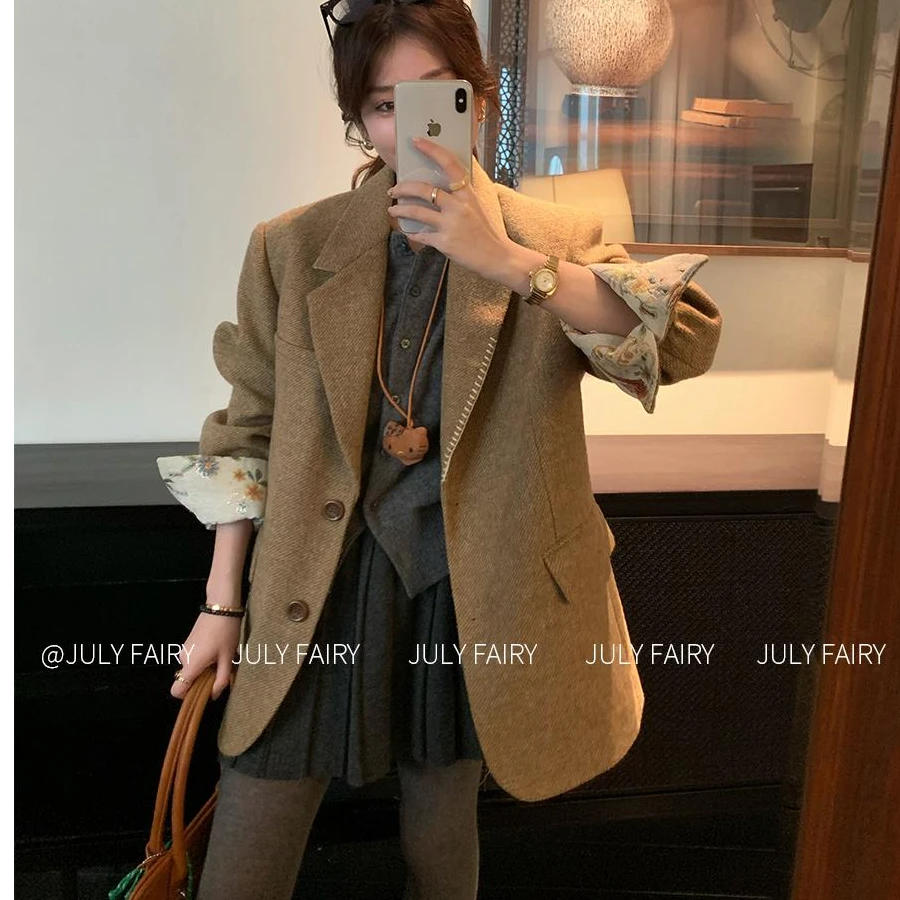 2025年春装新款小个子粗花毛呢西装外套女高级感
