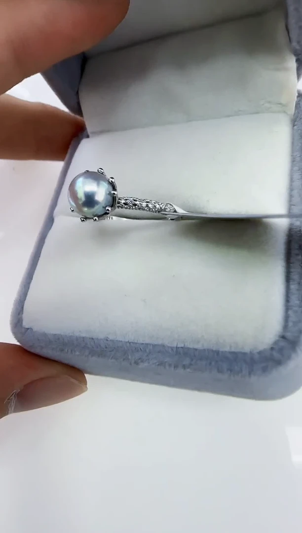 银S925镶嵌海水珍珠DA珍珠戒指7-8 a1380