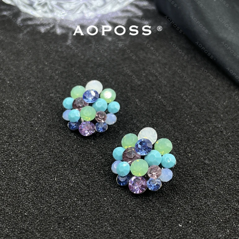 AOPOSS白姿 镀K金 [地中海花坛]耳钉耳夹原创设计蓝色时尚