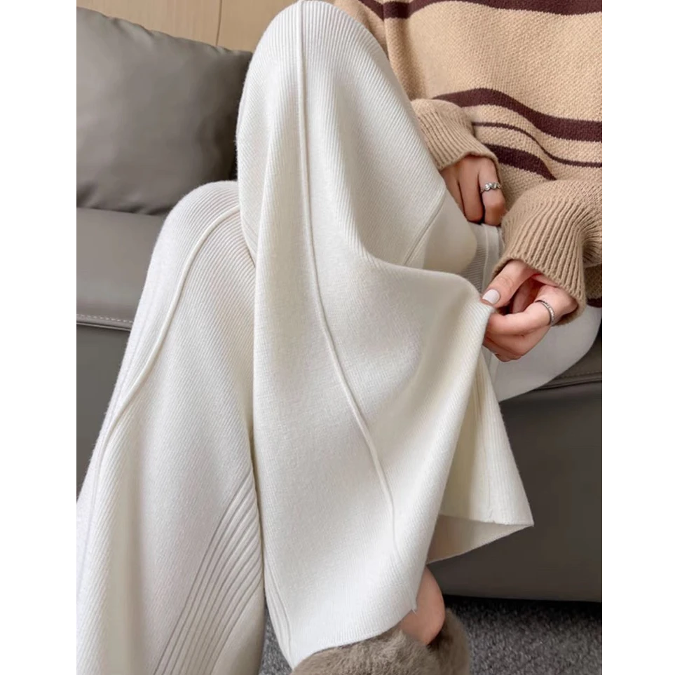 8031早秋软糯针织裤子女秋冬舒适高腰显瘦垂感直筒休闲拖地阔腿裤